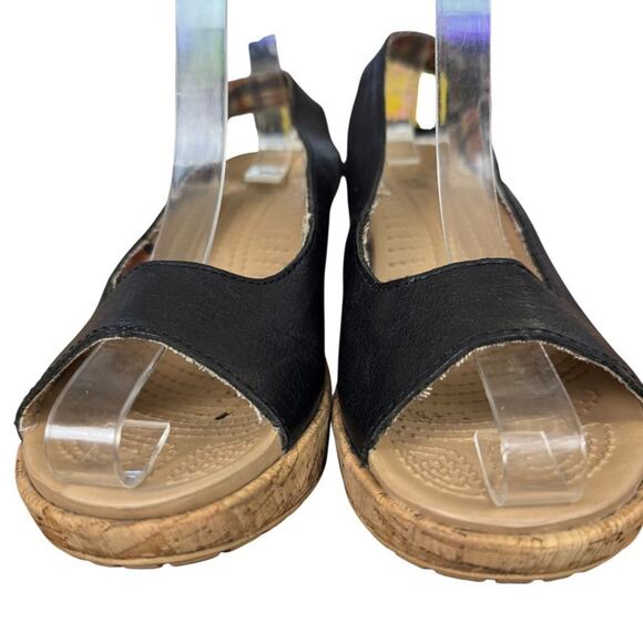Crocs A-Leigh Leather Black Cork Wedge Slingback Open Toe Sandals Shoes sz 7 - Picture 7 of 16